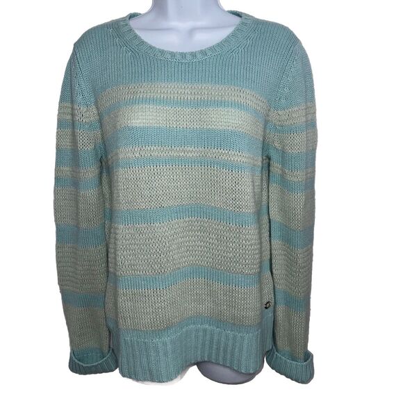 Loro Piana Cashmere Linen Silk Knit Sweater Seafoam Stripe Women Size EUR 46 - Picture 2 of 12